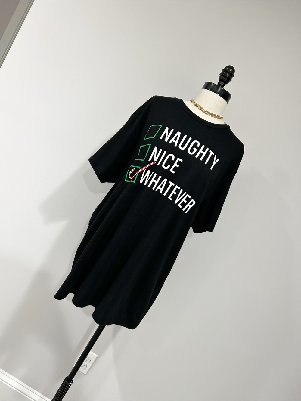 Holiday Time Black Short-Sleeve Graphic Tee with Green and Red Accents